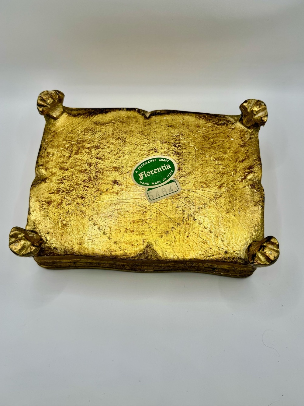 Vintage Florentine Gold Gilt Wood Jewelry Box w/Floral Design Florentia Italy - Picture 6 of 12